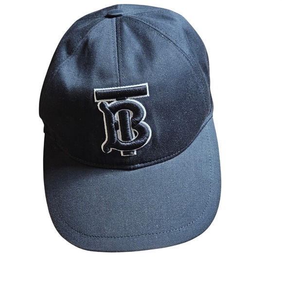 Burberry TB Monogram Motif Baseball Cap Hat Black Cotton Twill Luxury NWT